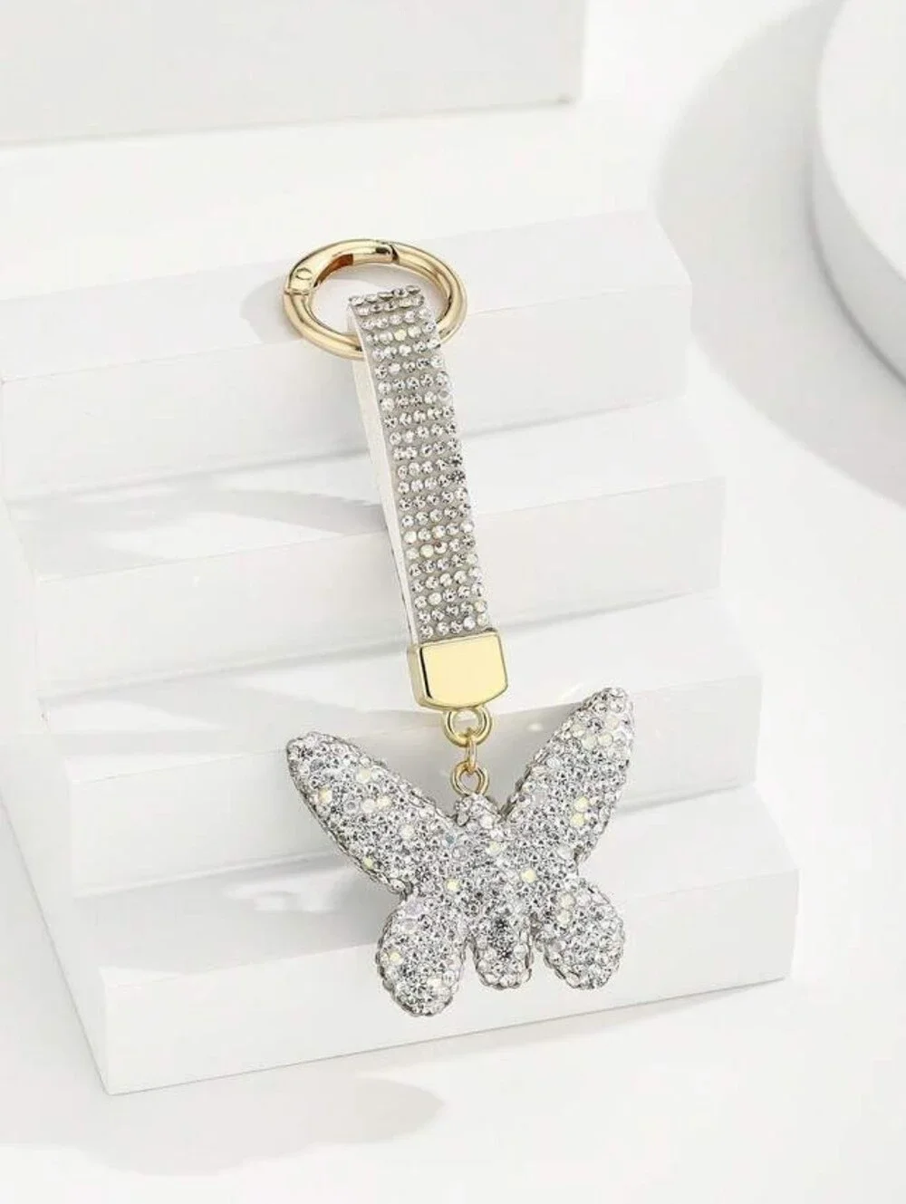 Rhinestone Butterfly Keychain / Bag Charm Purse Accessories Silver Diamond